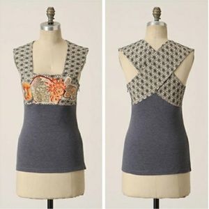 embroidered Anthropologie cross-strap top